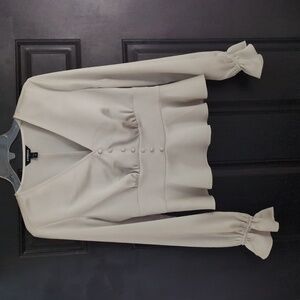 Express V-Neck Blouse w/Button Detail & Side Zip. Sz S. Silver. *Like New